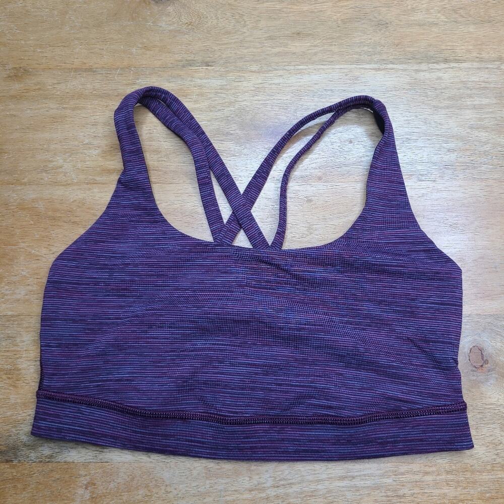 Lululemon Purple Sports Bra Criss-Cross Straps Mini Stripes No Size